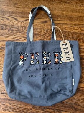 Feed The Children Of The World Tote Bag Canvas Burlap Pockets Reversible WFP New